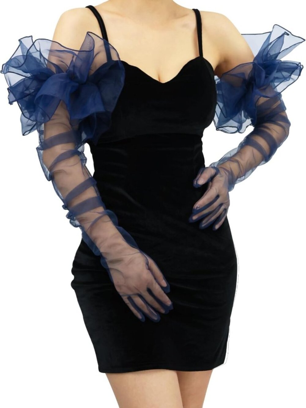 Chic Oversized Tulle Mesh Long Gloves for Women - Sheer Fashion Statement
